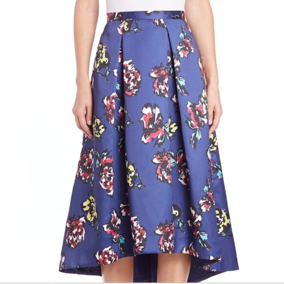 New Phoebe by Kay Unger Floral Taffeta Pleated Midi Skirt in Blue size 8 - Picture 1 of 16